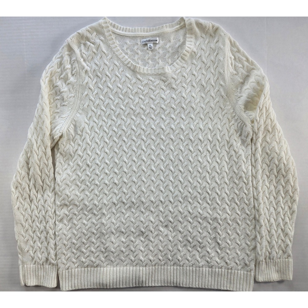 Croft & Barrow Womens XL Cream Cable Knit Crew Neck Long Sleeve Sweater Pullover